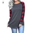 thumbnail image 1 of Camiseta de mujer, cuello redondo, manga larga, empalme a cuadros, camiseta informal, cuadros rojos, S kenally  AP000777-01, 1 of 7