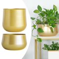 thumbnail image 1 of DYNWAVECA 2x Brass flower Pots Garden Planters Indoor Round Containers, 1 of 10
