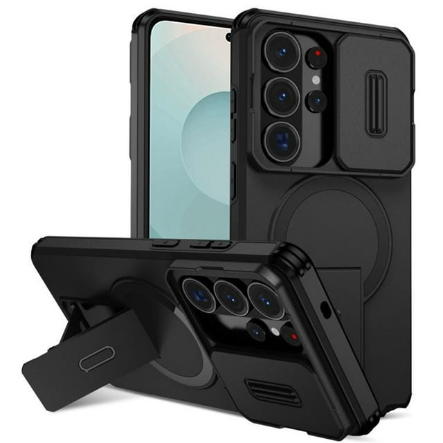 Funda para Samsung Galaxy S26 Ultra 6.9" con Soporte de Plegado Invisible, Carga Inalámbrica Magnética Segura, Carcasa de Cámara Deslizante, Funda Protectora Resistente a Prueba de Golpes y Caídas