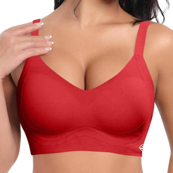 Sports Bras For Women High Support Womens Seamless Wireless Supportive Bra Push Up Comfortable Soft No Underwire Full Coverage T-Shirt Bras Lift Everyday Bralettes For Women Large Bust Red,M