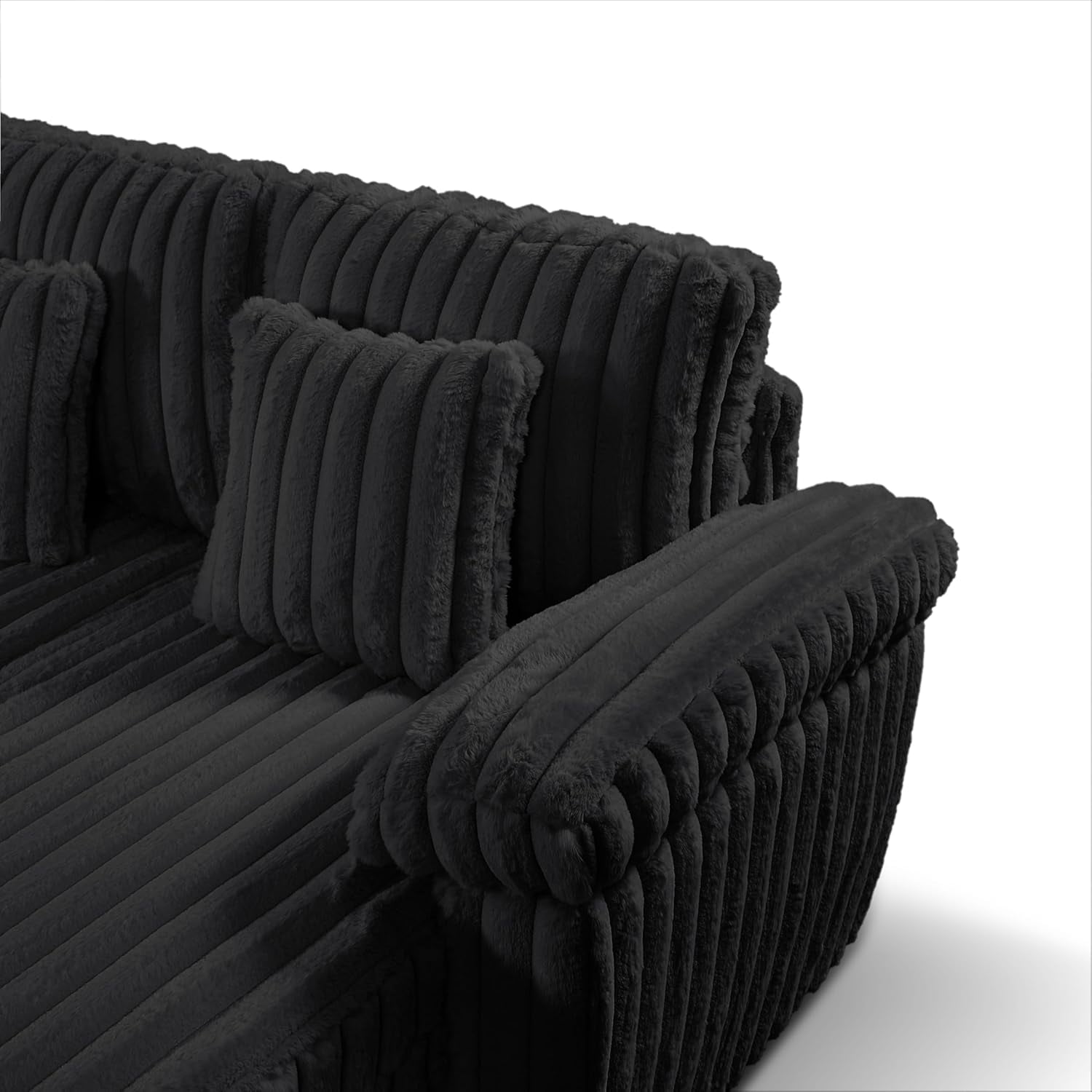 Howcool Modular Sectional Sleeper Sofa with Pull-Out Bed, U-Shaped Convertible 7-Seat Cloud Couch with Storage Chaise & USB Port Corner Coffee Table, Plush Corduroy Sectional for Living Room, Black