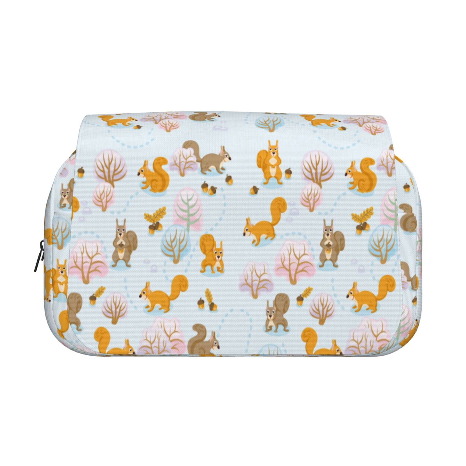 Rateoe Squirrel In The Forest Pattern Double Clamshell Pen Case, Storage Organizer with Two Zipper Compartments– Holds Up to 50 Pencils & Pens