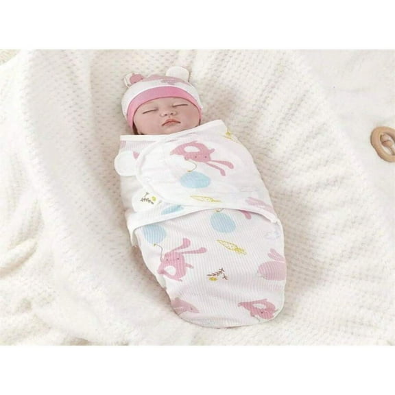 Lindbes 1set Newborn Swaddle Wrap + Hat Suitable For 0-6 Months Baby Boy Girl Outfit For Hospital And Home Use