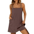 thumbnail image 6 of Womens Athletic Mini Dress Built-in Shorts V Neck Racerback Spaghetti Strap Patch Pockets Sleeveless Sundress (L, Brown #A), 6 of 6