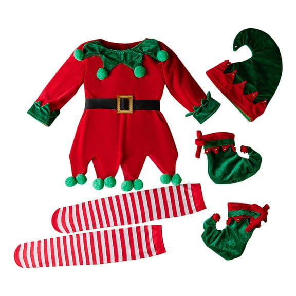 Mercatoo Toddler Baby Boys Girls Santa Clothes Set Velvet Long Sleeve Christmas Dress   Socks   Hat 4Pcs Girl Xmas Outfit
