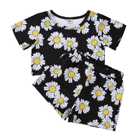 

Toddler Girls Short Sleeve Flowers Prints Tops Summer Short Pants Outfits Welcome Home Baby Girl Gift
