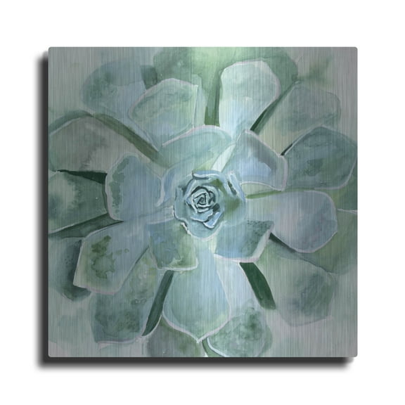 Luxe Metal Art 'Verdant Succulent III' by Victoria Borges, Metal Wall Art, 12" x 12"