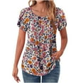 thumbnail image 2 of Texiao Tops for Women Trendy Petal Sleeves Pleated Crewneck Tunic Blouses Cute Floral Gradient Graphic Tees Summer Shirts, 2 of 4