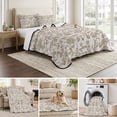 thumbnail image 6 of Queen Quilt Set 90''x96'', Farmhouse Khaki Lightweight Bedspread Coverlet Set with 2 Pillow Shams, Vintage Flower Leaf Botanical Plant Breathable All Season Quilt Bedding for Bedroom/Guest Room, 6 of 9