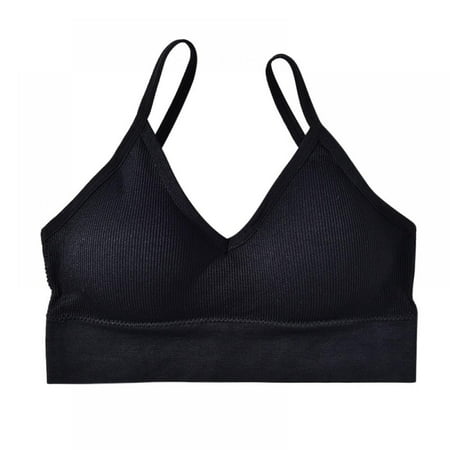 

Xmarks Women s Crop Top Mini Cami Sports Seamless Bra Spaghetti Strap Bandeau Underwear No Pad Wire Black 32/70ABC 34/75AB