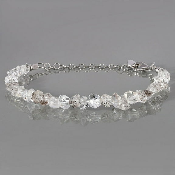 Herkimer Diamond 4-5mm Uncut Chips Shape Faceted Cut Beads 7 inch Adjustable Silver Plated Clasp Bracelet for men, women, unisex. Link Chain Stacking Bracelet.|LINK_03732