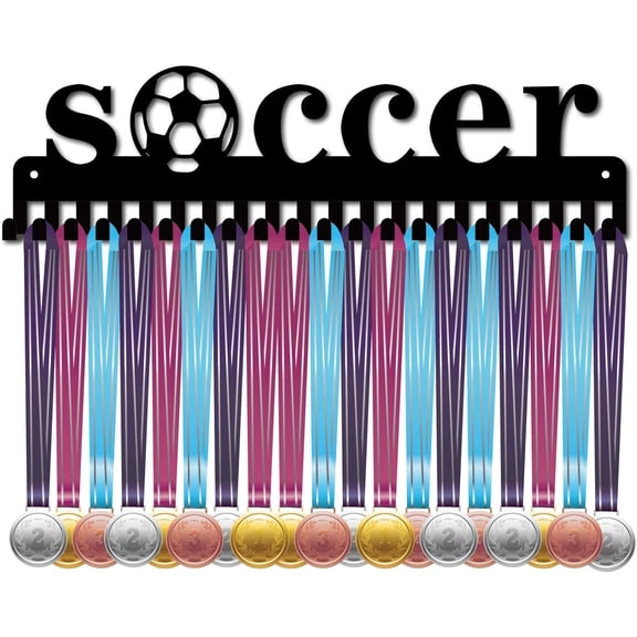 Medal Holder Display Hanger Rack Sports Soccer Metal Wall Mount with 20 Hooks for Race Football Players Gymnastics Gymnast Personalized Medal Hanger Display 15.7 x 4.5inch for DIY