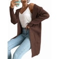 thumbnail image 6 of Women Hooded Open Front Long Sleeve Lapel Rib Knitted Winter Fall Sweater Cardigan Coat with Pocket Mocha Brown S, 6 of 10