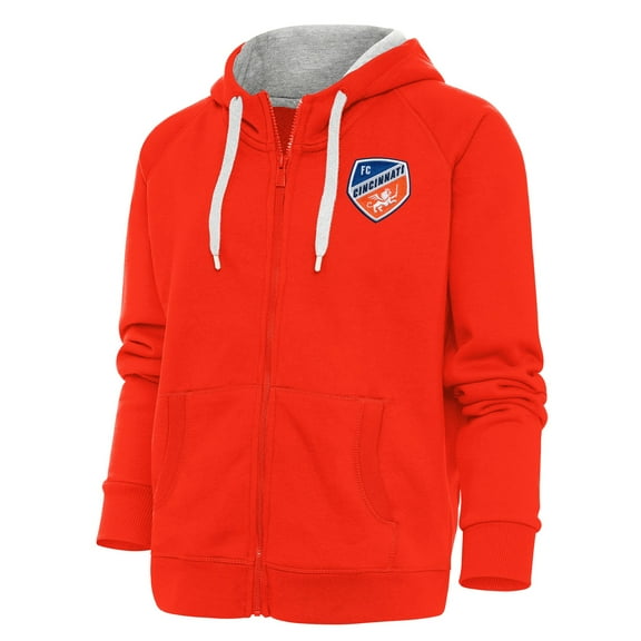 Women's Antigua Orange FC Cincinnati Logo Victory Full-Zip Hoodie