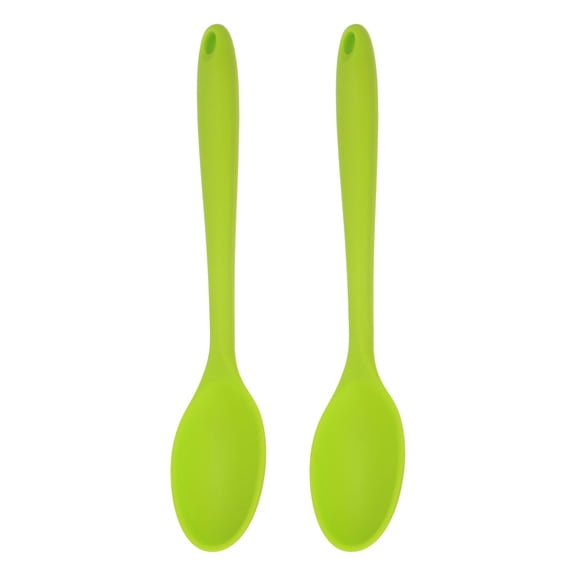 Uxcell 2Pcs Silicone Spoons Heat Resistant Cooking Utensil Mixing Spoon for Cooking Mixing Stirring Serving, Light Green
