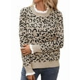 thumbnail image 2 of Leopard Print Sweater for Women Cheetah Sweaters Knit Fall Clothes Long Sleeve Sweater Khaki M, 2 of 9