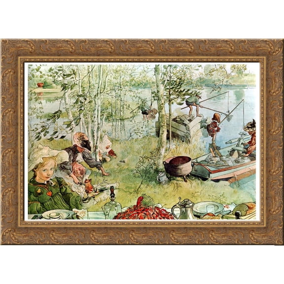 The Crayfish Season Opens 24x18 Gold Ornate Wood Framed Canvas Art by Carl Larsson