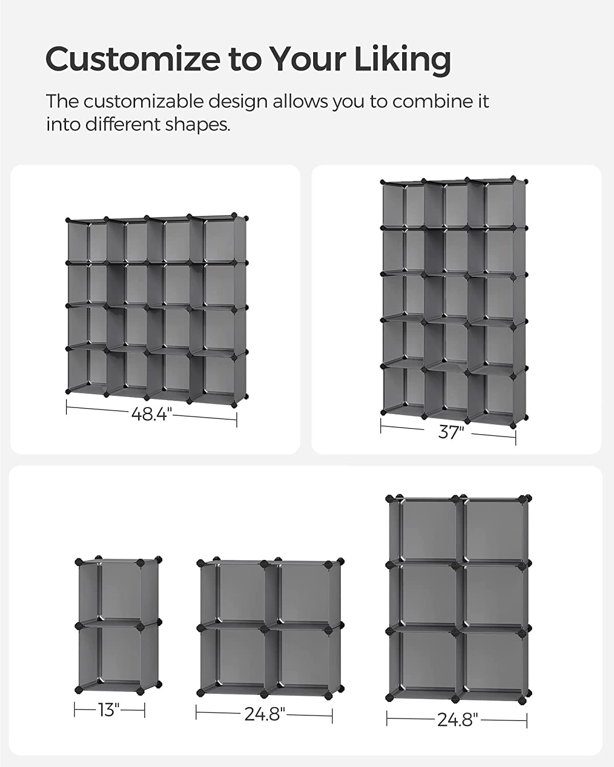 DIY 16 Cube Storage Organizer Shelf Closet Cubbie Storage Bookcase for Bedrrom Living Room Gray