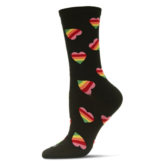 MeMoi Rainbow Heart Bamboo Blend Crew Sock - Womens - Female, 9-11, Black