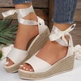 thumbnail image 1 of MKLEKYY Sandalias de Plástico para Mujer, Sandalias de Cuña Con Tiras de Tela A La Moda de Verano para Mujer, Sandalias Ligeras Con Punta Abierta y Boca de Pez, 1 of 4