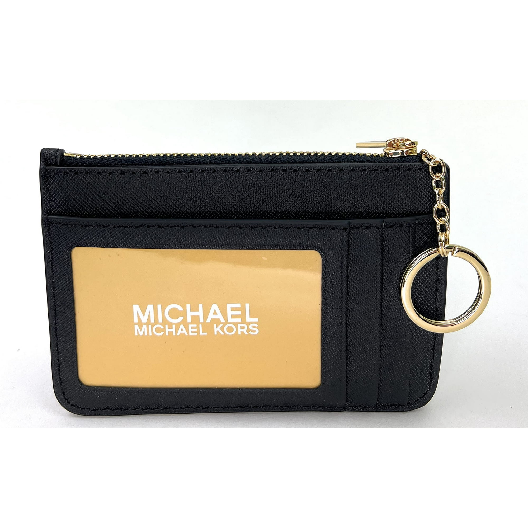 Michael Kors Jet Set Travel Small Top Zip Coin Pouch with ID Holder in Saffiano Leather Black with Gold Hardware Walmart