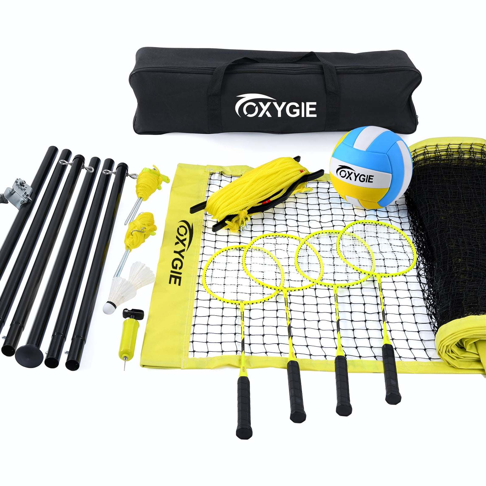 Outdoor Backyard Portable Complete Badminton Set w/Net 4 Rackets&3 Shuttlecocks 