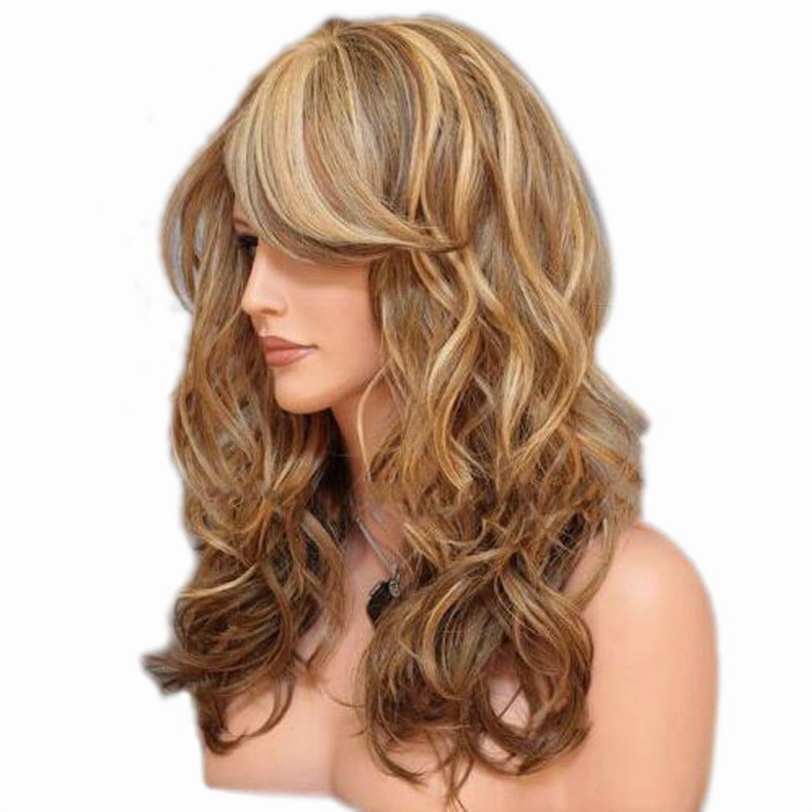 TL New European and American Style Wig for Women, Mixed Blonde Wig, Medium Long Curly Hair with Side Bangs, Synthetic Wig