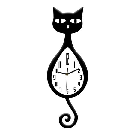 Wall Clock Decorative Cat Shaped Acrylic Non Ticking Silent Function for Children Room Cafe Farmhouse
