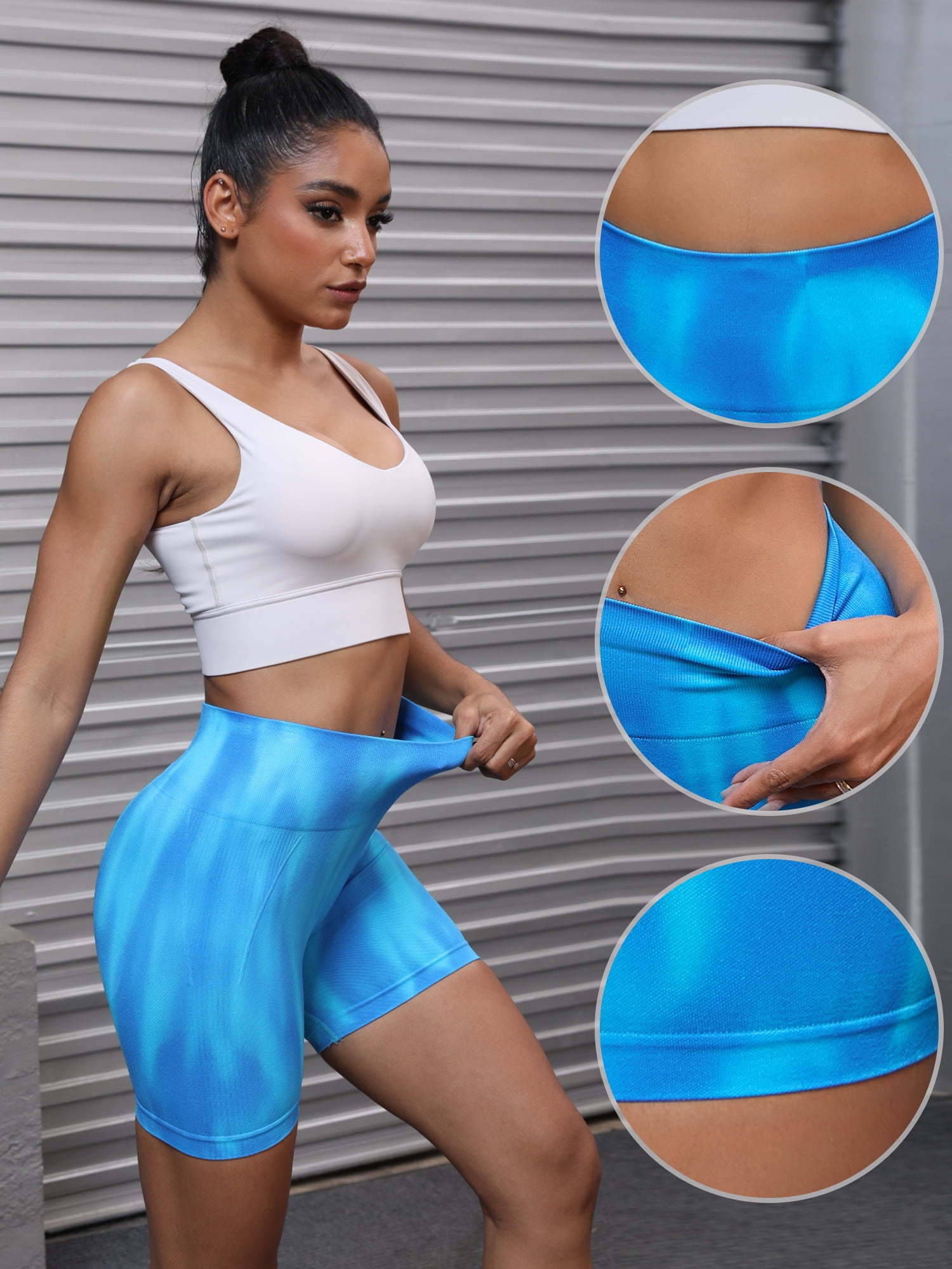 Unique Bargains Women's Tie Dye High Waist Tummy Control Running Thigh Shapers M Blue