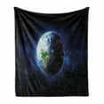 thumbnail image 1 of World Soft Flannel Fleece Throw Blanket, Starry Outer Space View with Planet Earth Calm Silent Universe Galaxy, Cozy Plush for Indoor and Outdoor Use, 70" x 90", Dark Blue Green White, by Ambesonne, 1 of 6
