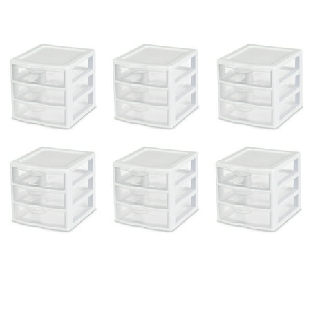 Sterilite, Small 3 Drawer Unit, White, Case of 6