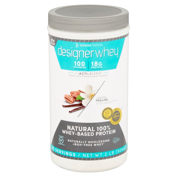 Designer Protein 100 Whey Protein Powder, Vanilla Praline, 18g Protein