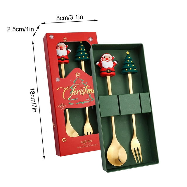 Tea Gift Sets Christmas Spoon, Christmas Dessert Spoon Fork, Stainless Steel Tableware Set, Cute Doll Gift Christmas Gifts for Kids