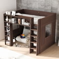 thumbnail image 4 of Harper & Bright Designs Queen Hight Loft Bed with Storage Shelves & Cabinet, Solid Wood Loft Bed Frame with Bookcase and Under-Bed Space for Dorm Apartment, Brown, 4 of 14