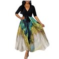 thumbnail image 1 of Fridja Lady Slim Temperament Chiffon Color Peacock Print Dress, 1 of 9