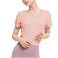 thumbnail image 2 of hotojiny Workout Crop Tops for Women Lightweight Crew Neck Short Sleeve Yoga Shirts Breathable Running Sports Gym Activewear, 2 of 6