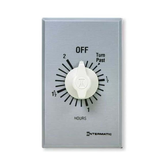 Spring Wound Countdown Timer, 2 Hr Max, SPST, 125-277V AC, Silver, Without Hold