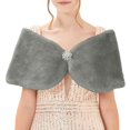thumbnail image 3 of Gelikeya Womens Fauxfur Shawl Wrap Cape for Bridal Wedding Party Bridal with Pearl Rhinestone Brooches, Grey, Size L, 3 of 6