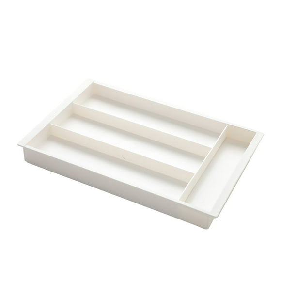 Hearth & Gear 4 Compartments Expandable Silverware Drawer Organizer Large Capacity Flatware Cutlery Tray Adjustable Spoons Forks Storage Container Storage Divider White Portable Utensil round Table