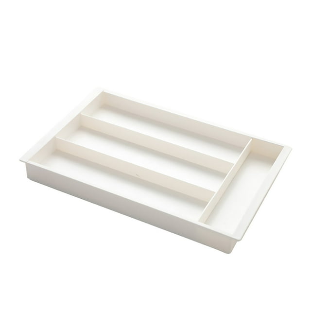 Expandable Silverware Drawer Organizer for Large Capacity Kitchen Flatware Tray with 4 Compartments and Adjustable Divider White Portable Utensil Storage Solution for Kitchen organization