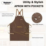 Magimate Utility Apron for Professionals and Hom Cooking, Adjustable Cross Back Strap, Large Pocket, Canvas Chef Apron - Brown