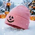 thumbnail image 2 of Halloween Pumpkin Knitted Beanie Hat Winter Thick Warm Soft Cute Hat for Halloween Pink Free Size, 2 of 6