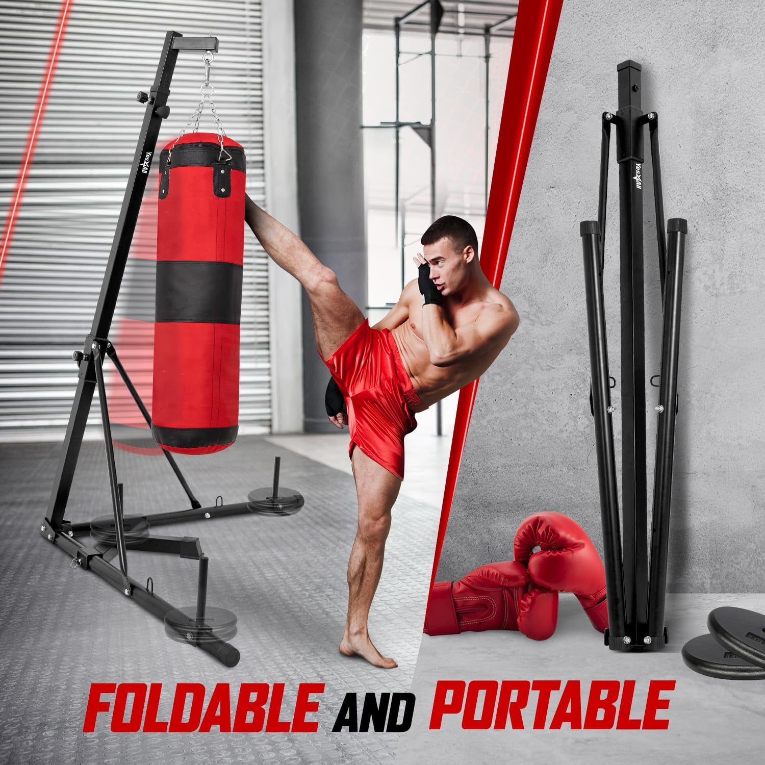 Yes4All Boxing Speed Punching Bag Stands Adjustable Punching Bag Stand, 150lbs Capacity, Black