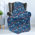 thumbnail image 4 of Burnt Orange Soft Flannel Fleece Blanket, Wild Woodland Mushrooms in Grunge Style Pattern Bicolour Design, Cozy Plush for Indoor and Outdoor Use, 70" x 90", Dark Sky Blue and Orange, by Ambesonne, 4 of 5