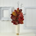 thumbnail image 3 of Nearly Natural 38" Autumn Magnolia Leaf with Berries Artificial Plant in Cream Planter with Gold Base, Red, 3 of 3