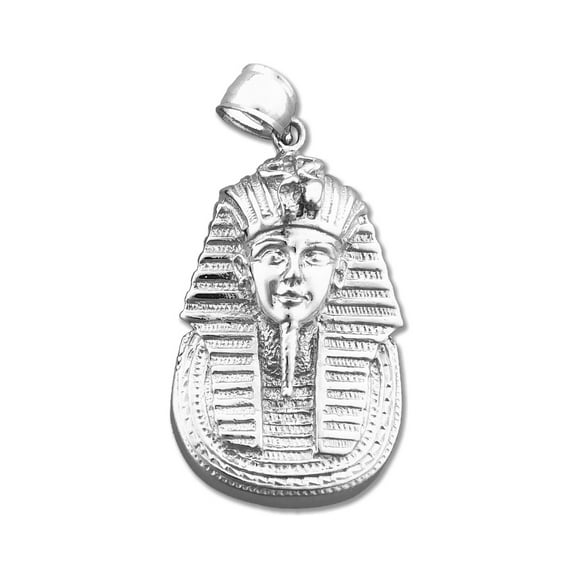 Rhodium Plated 925 Sterling Silver Egyptian Pharaoh King Tut Pendant