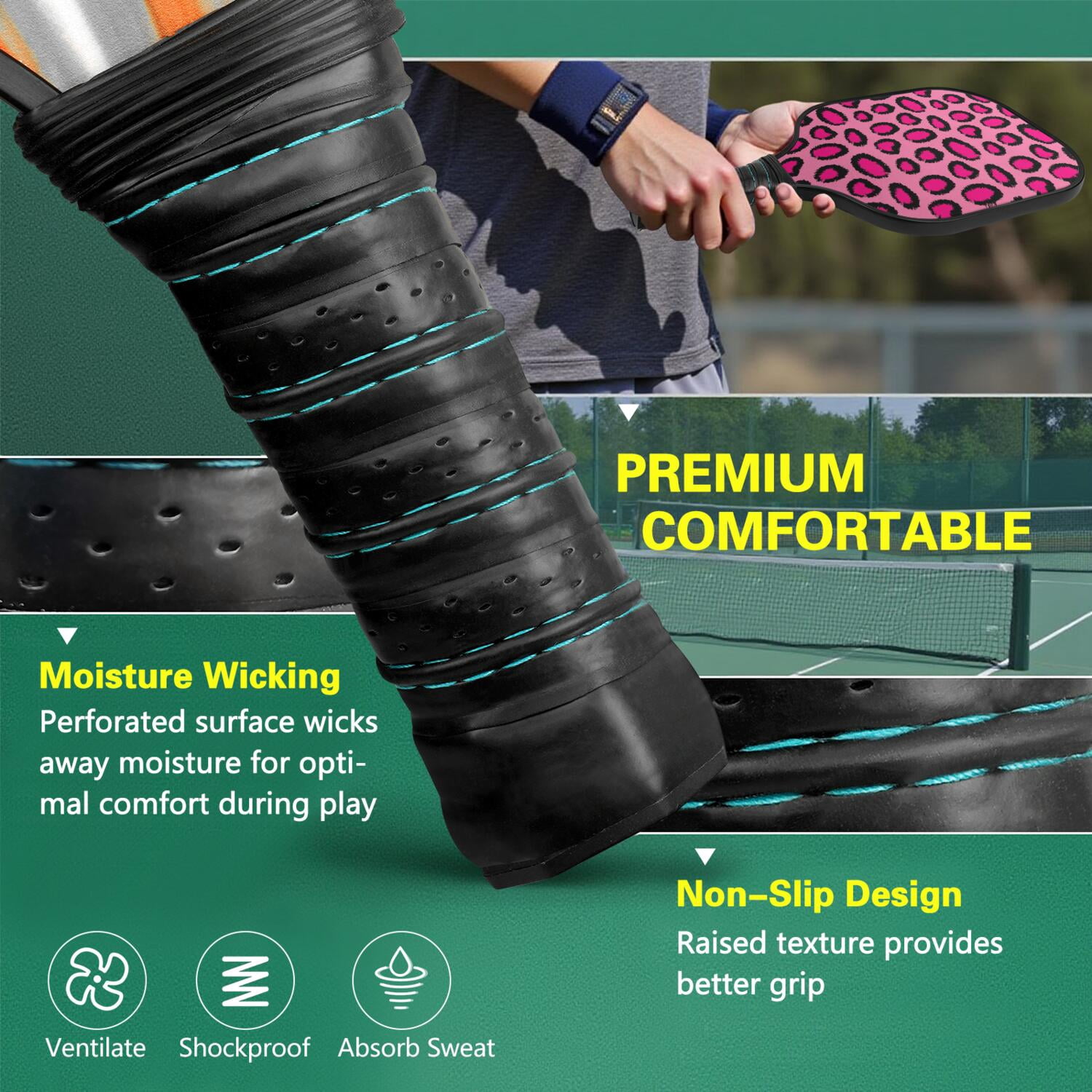Pickleball Paddles Set Of 1, Fiberglass Surface, Animal, Leopard Print, 1 Paddle, 2 Balls & Bag