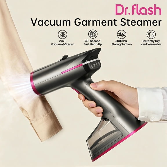 Dr.flash 2‑in‑1 Vacuum Garment Steamer & Iron, 1400W Handheld Portable Travel Steamer, 270ml, Large Ceramic Heat Panel, Back‑to‑School Fabric Wrinkle Remover