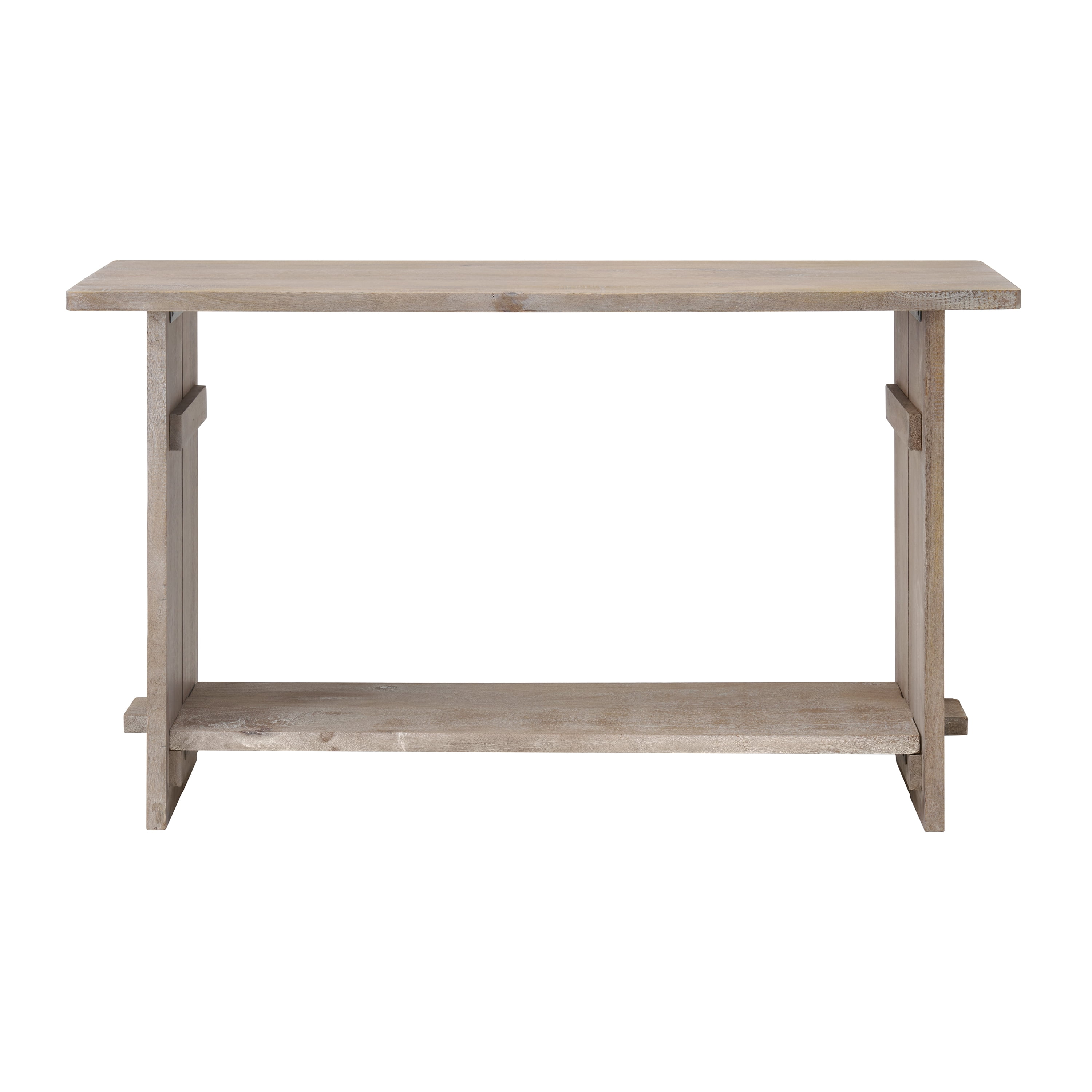 Alaterre Furniture Castleton Mango Wood Console Table, 52 in. W Entryway Table with Dual Shelf Storage, Driftwood Finish