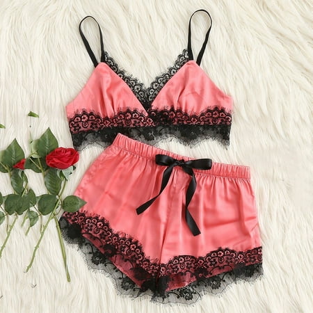 

Women s Lingerie Satin Strap Pajama Sleeveless Sets Top Lace Trim Sleepwear Nightgowns for Women